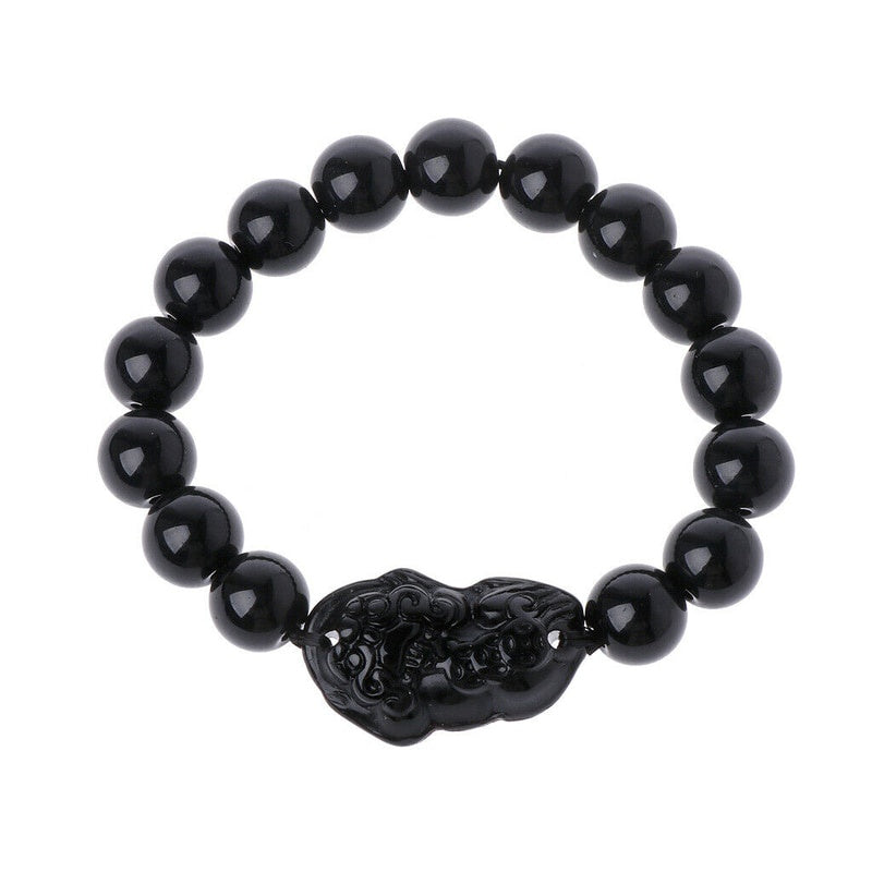 1Pc Feng Shui Pi Xiu Obsidian Bracelet 12Mm Thai Buddhist Collectible Amulet