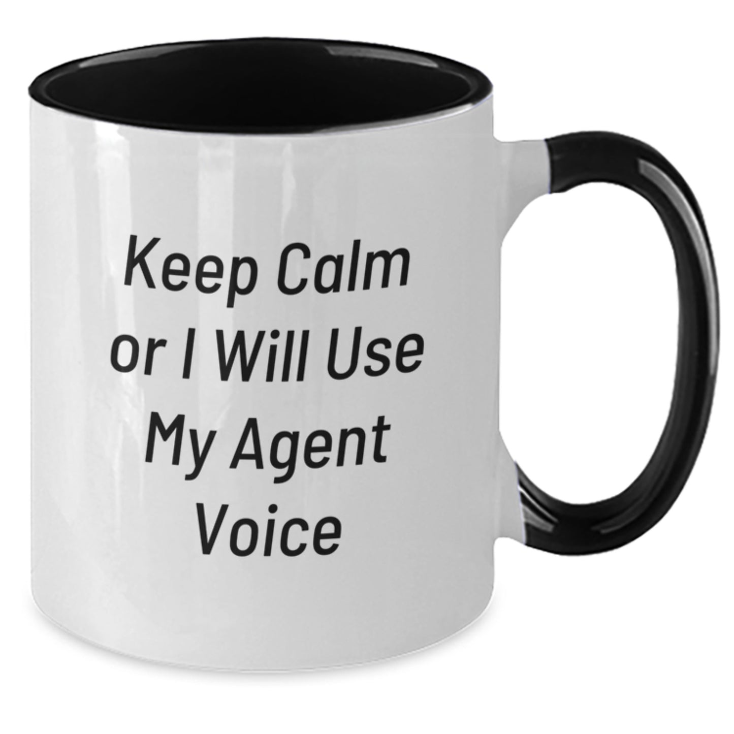 Agent Humor Gifts from Men to Agent, Funny Valentine's Unique Agent Two Tone Coffee Mug, Keep Calm Or I Will Use My Agent Voice - Additional