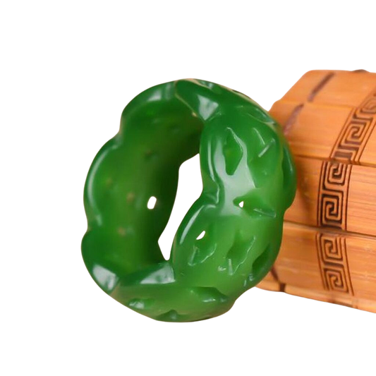 100% Natural Green Jade Carved Ring For Men, Certified Jadeite Gift For Mom