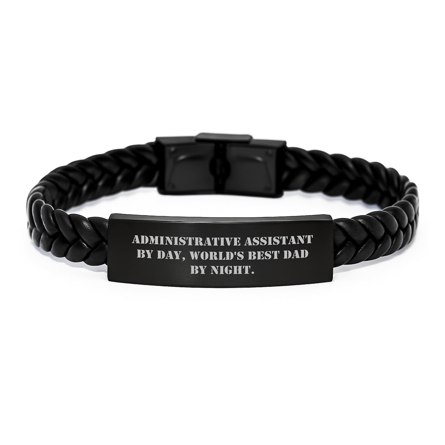 Administrative Assistant Gifts for Men, Funny Interlaced Leather Bracelet - Gifts from Men for Administrative Assistant By Day, World's Best Dad By Night. - Image 1