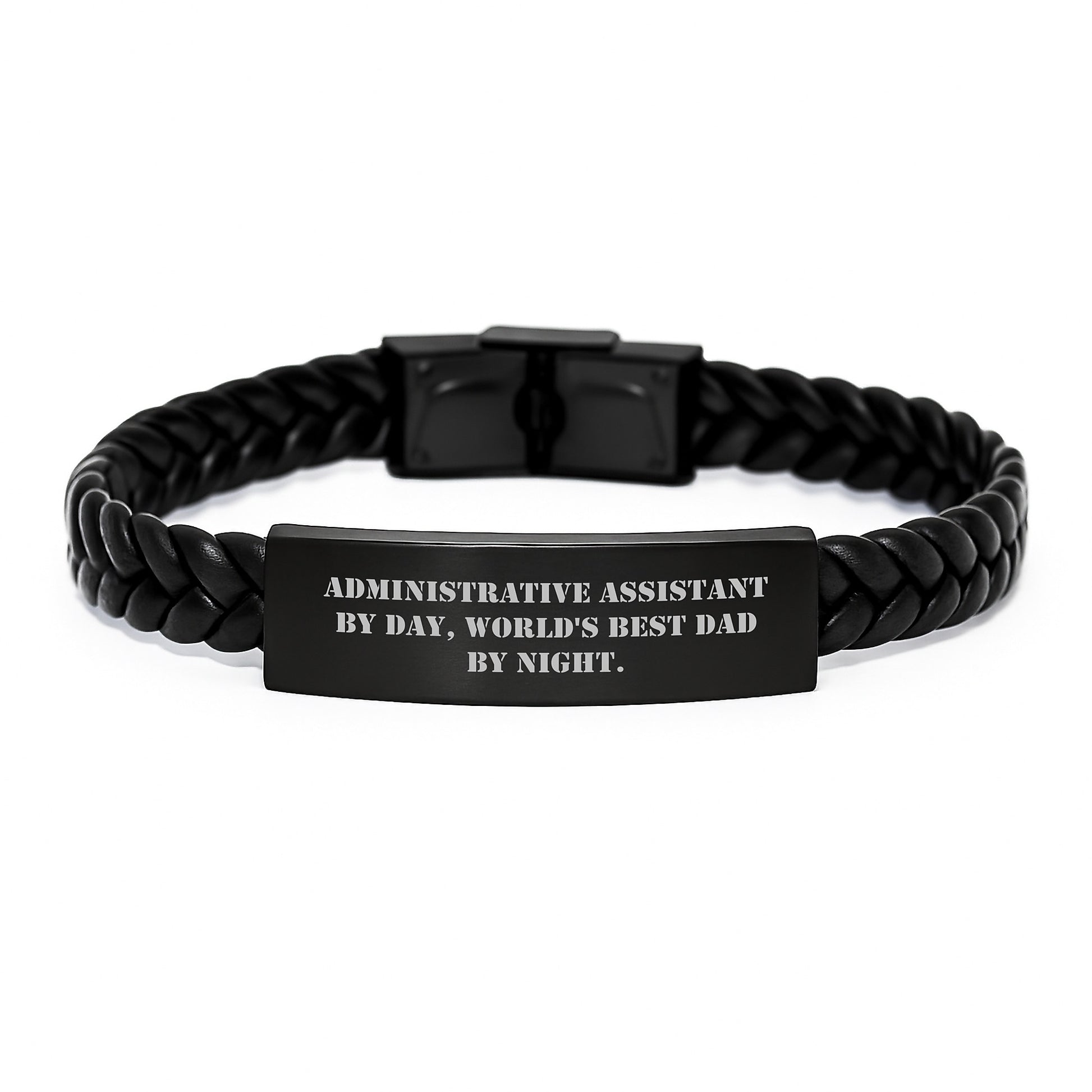 Administrative Assistant Gifts for Men, Funny Interlaced Leather Bracelet - Gifts from Men for Administrative Assistant By Day, World's Best Dad By Night. - Image 1