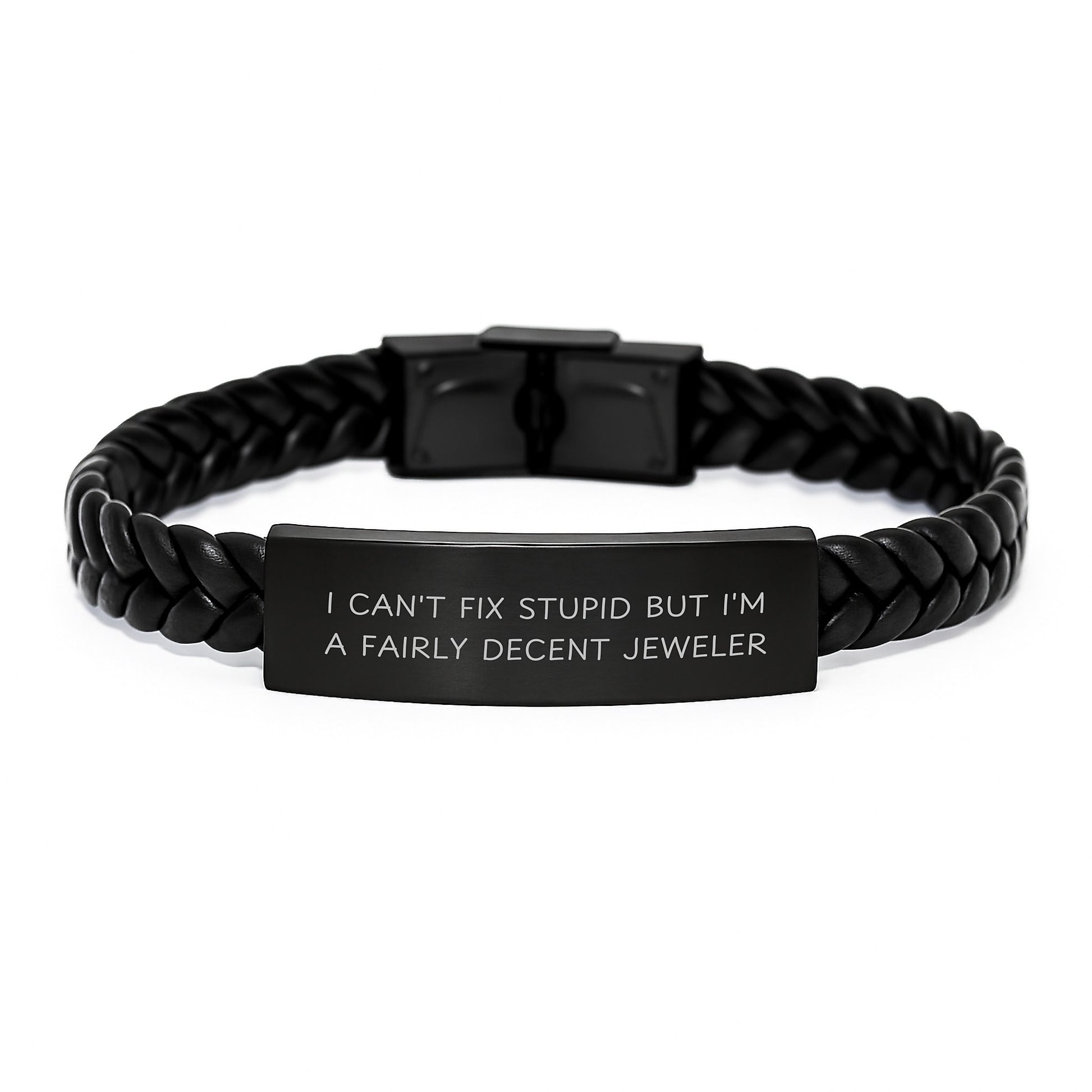 Funny Jeweler Gifts for Men - Gifts from Husband to Wife - Interlaced Leather Bracelet with Engraved Stainless Steel - Valentine's Unique Jewelry - Image 1