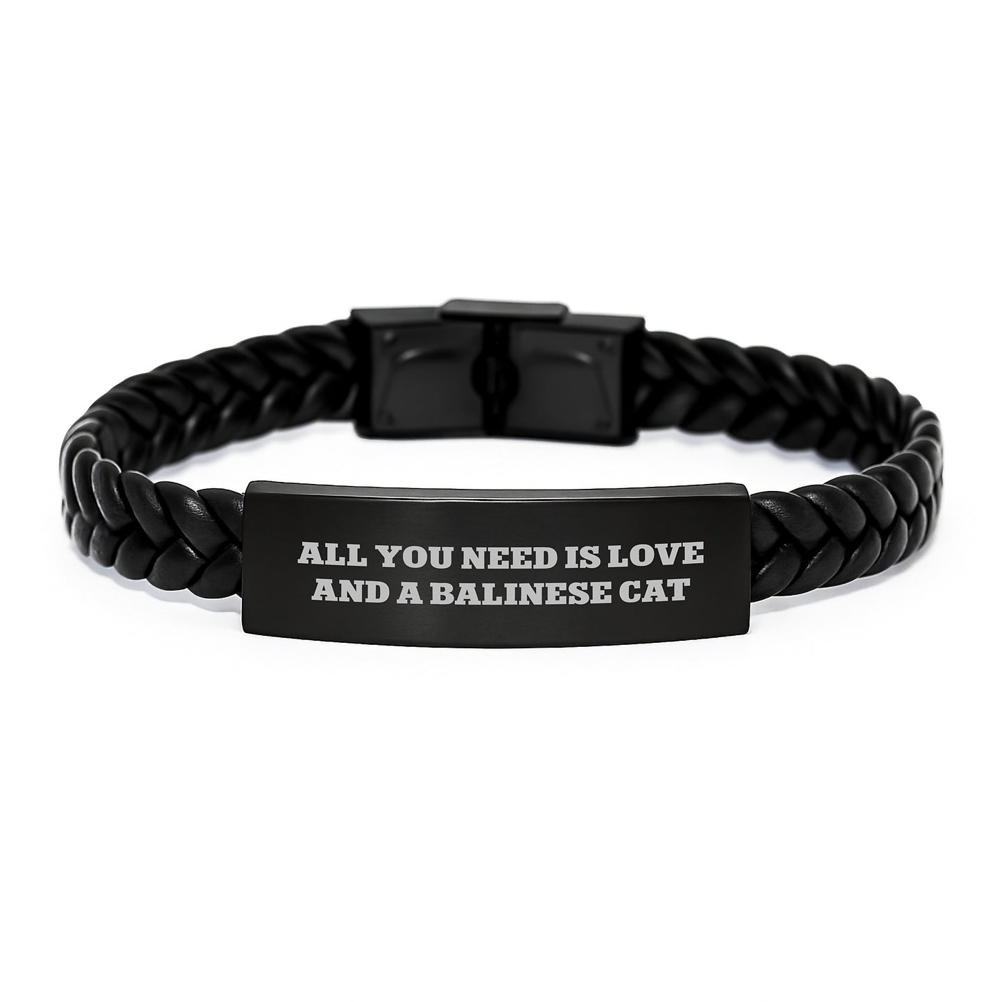 Balinese Cat Lover's Gift, Interlaced Leather Bracelet with Funny Quote 'All You Need Is Love And A Balinese Cat', Unique Valentine's Gifts from Friend to Family - Image 1