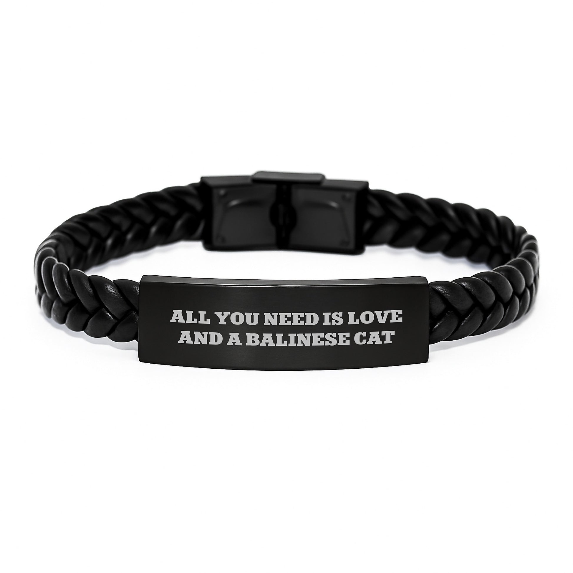 Balinese Cat Lover's Gift, Interlaced Leather Bracelet with Funny Quote 'All You Need Is Love And A Balinese Cat', Unique Valentine's Gifts from Friend to Family - Image 1