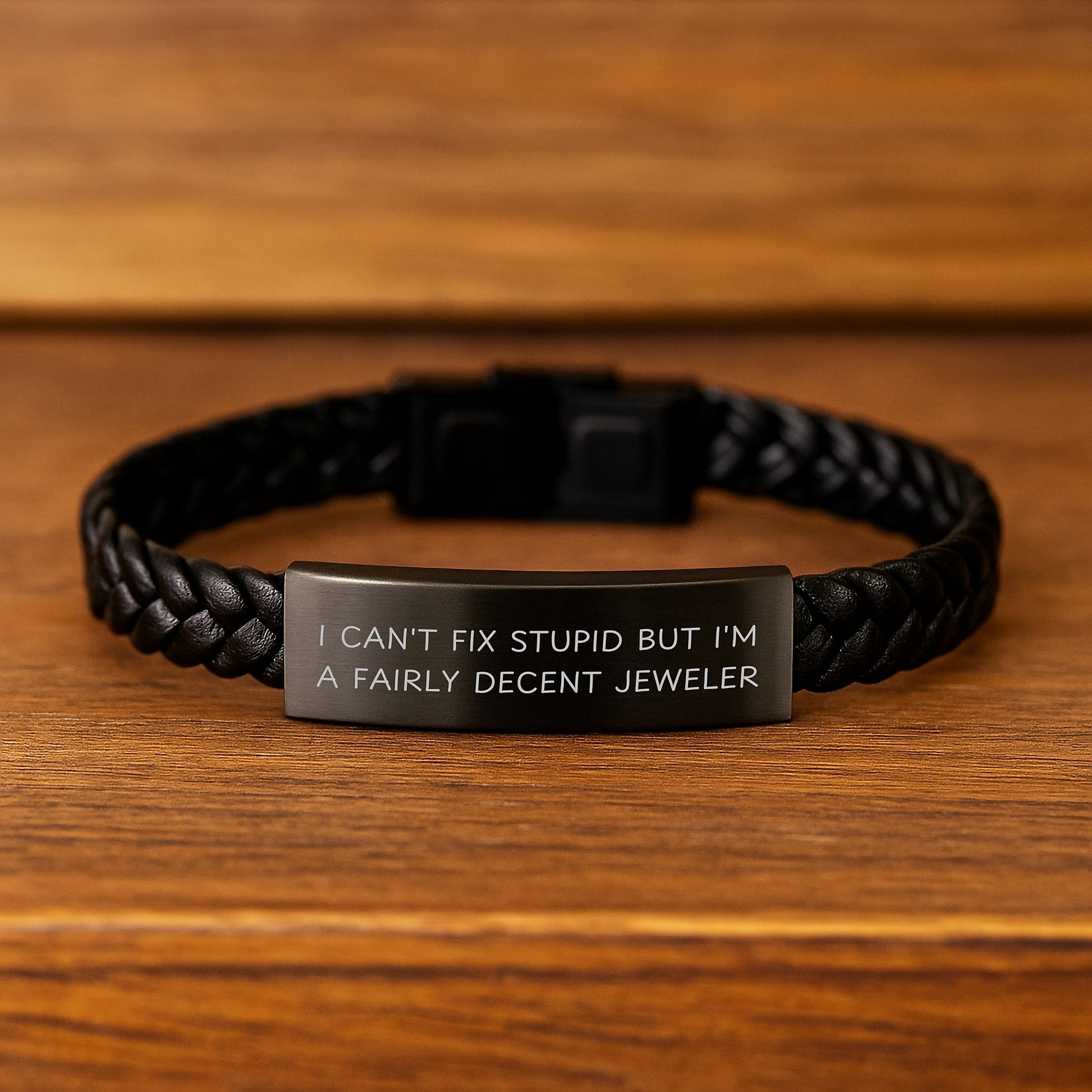 Funny Jeweler Gifts for Men - Gifts from Husband to Wife - Interlaced Leather Bracelet with Engraved Stainless Steel - Valentine's Unique Jewelry - Image 2