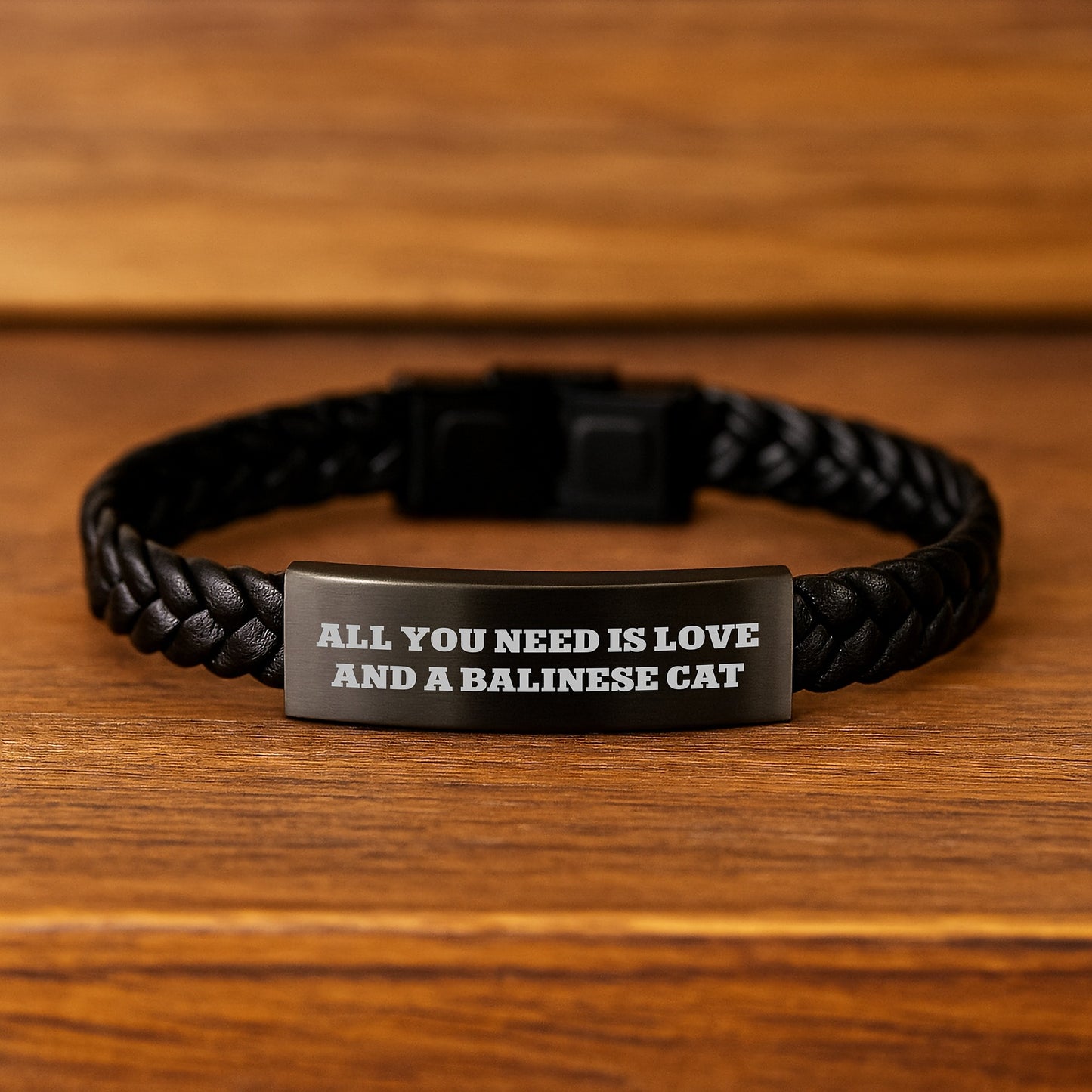 Balinese Cat Lover's Gift, Interlaced Leather Bracelet with Funny Quote 'All You Need Is Love And A Balinese Cat', Unique Valentine's Gifts from Friend to Family - Image 2