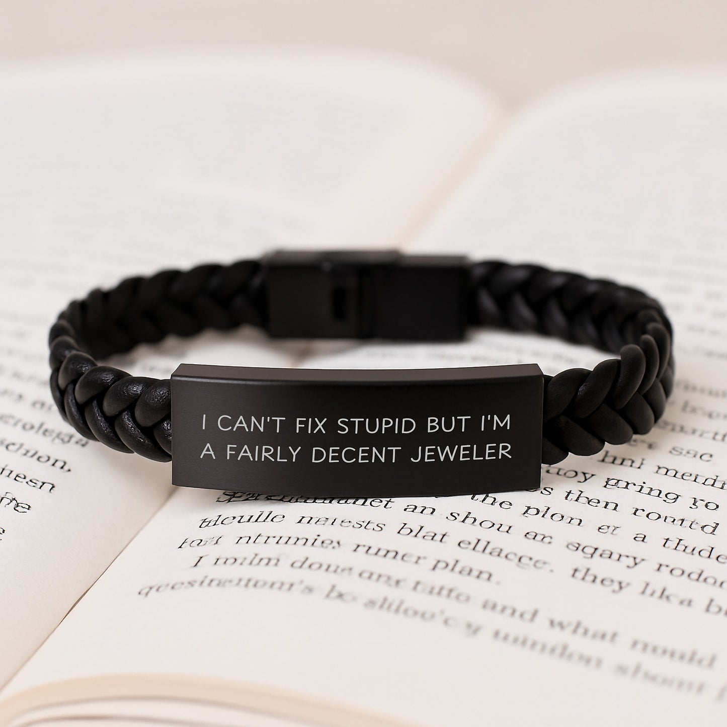 Funny Jeweler Gifts for Men - Gifts from Husband to Wife - Interlaced Leather Bracelet with Engraved Stainless Steel - Valentine's Unique Jewelry - Image 3