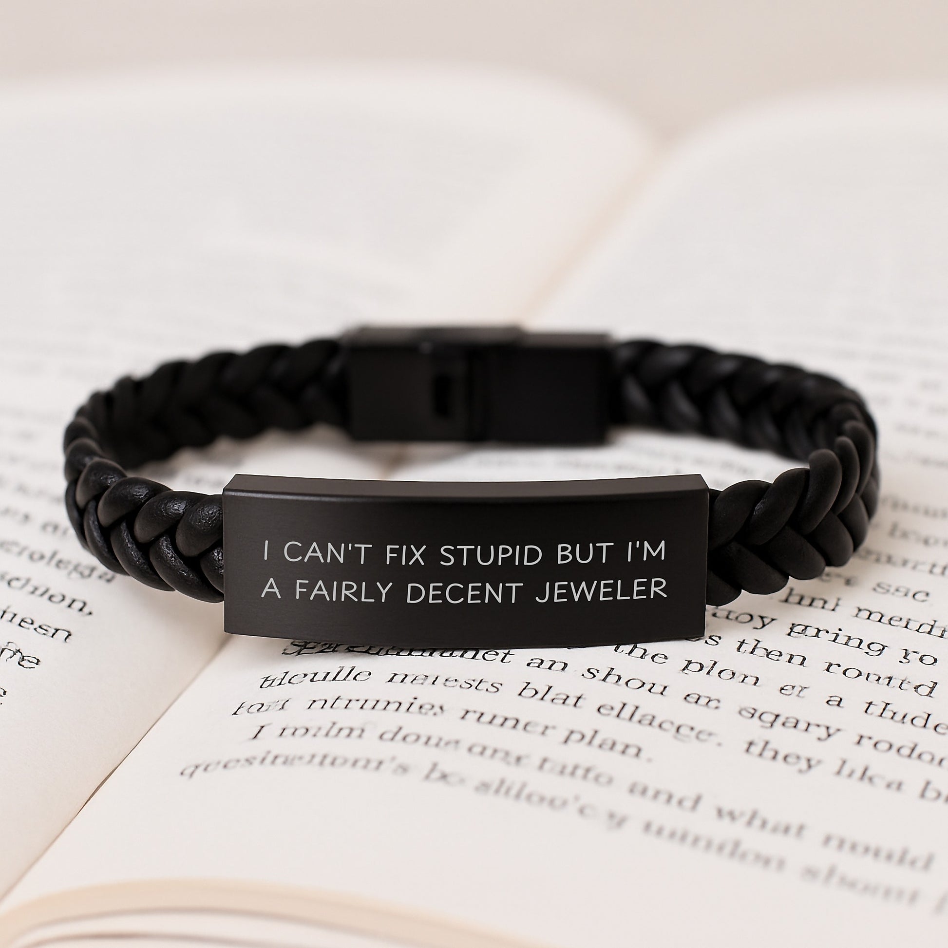 Funny Jeweler Gifts for Men - Gifts from Husband to Wife - Interlaced Leather Bracelet with Engraved Stainless Steel - Valentine's Unique Jewelry - Image 3