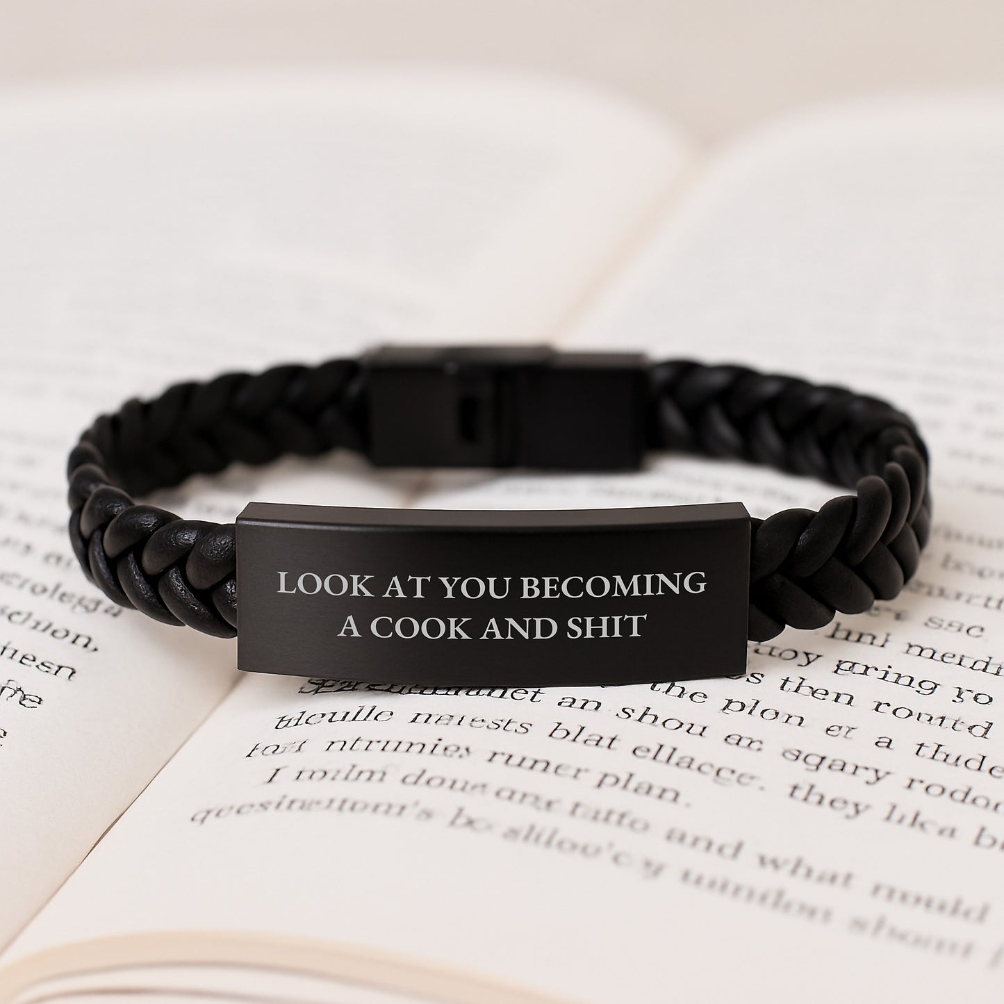 Cooking Enthusiast Gifts - 'Look At You Becoming A Cook And Shit' Funny Valentine's Interlaced Leather Bracelet for Men, Women, Friends, Family - Image 3