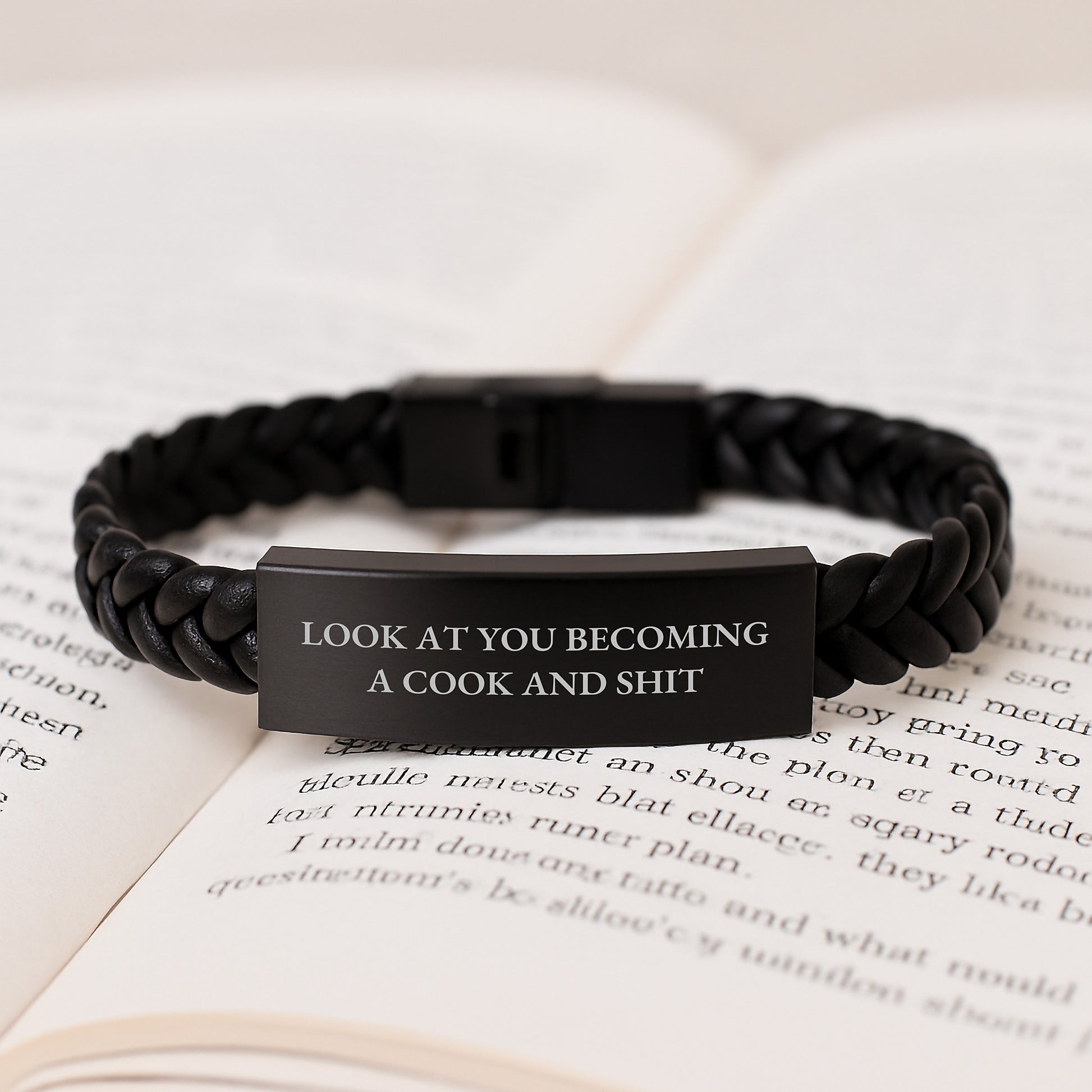 Cooking Enthusiast Gifts - 'Look At You Becoming A Cook And Shit' Funny Valentine's Interlaced Leather Bracelet for Men, Women, Friends, Family - Image 3