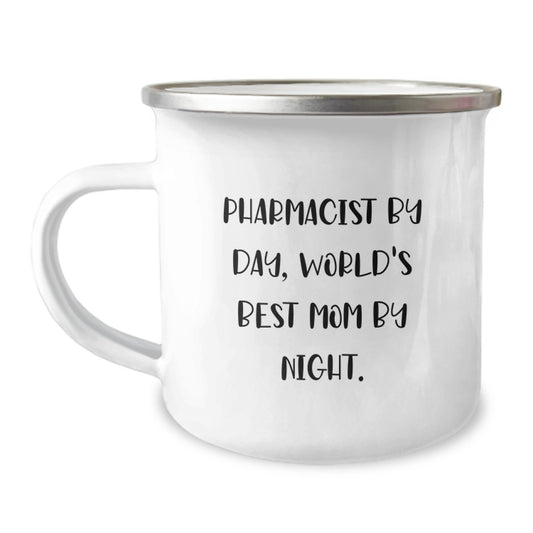 A Funny Gift for Pharmacist, 'Pharmacist By Day, World's Best Mom By Night' Camping Mug, Christmas Unique Gifts for Pharmacist, Gifts from Mom to Pharmacist - Image 1