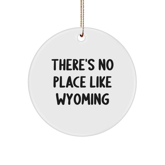Wyoming Christmas Unique Gifts from Friends and Family - There's No Place Like Wyoming Circle Ornament, Funny Quote - Image 1