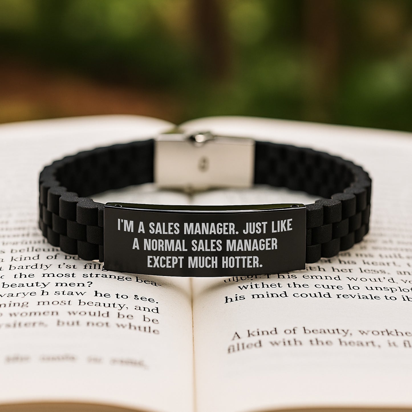 Funny Sales Manager Gifts for Men - Glide lock Clasp Bracelet in Black with Quote 'I'm A Sales Manager... Much Hotter' - Valentine's Unique Gifts from Friends - Image 2