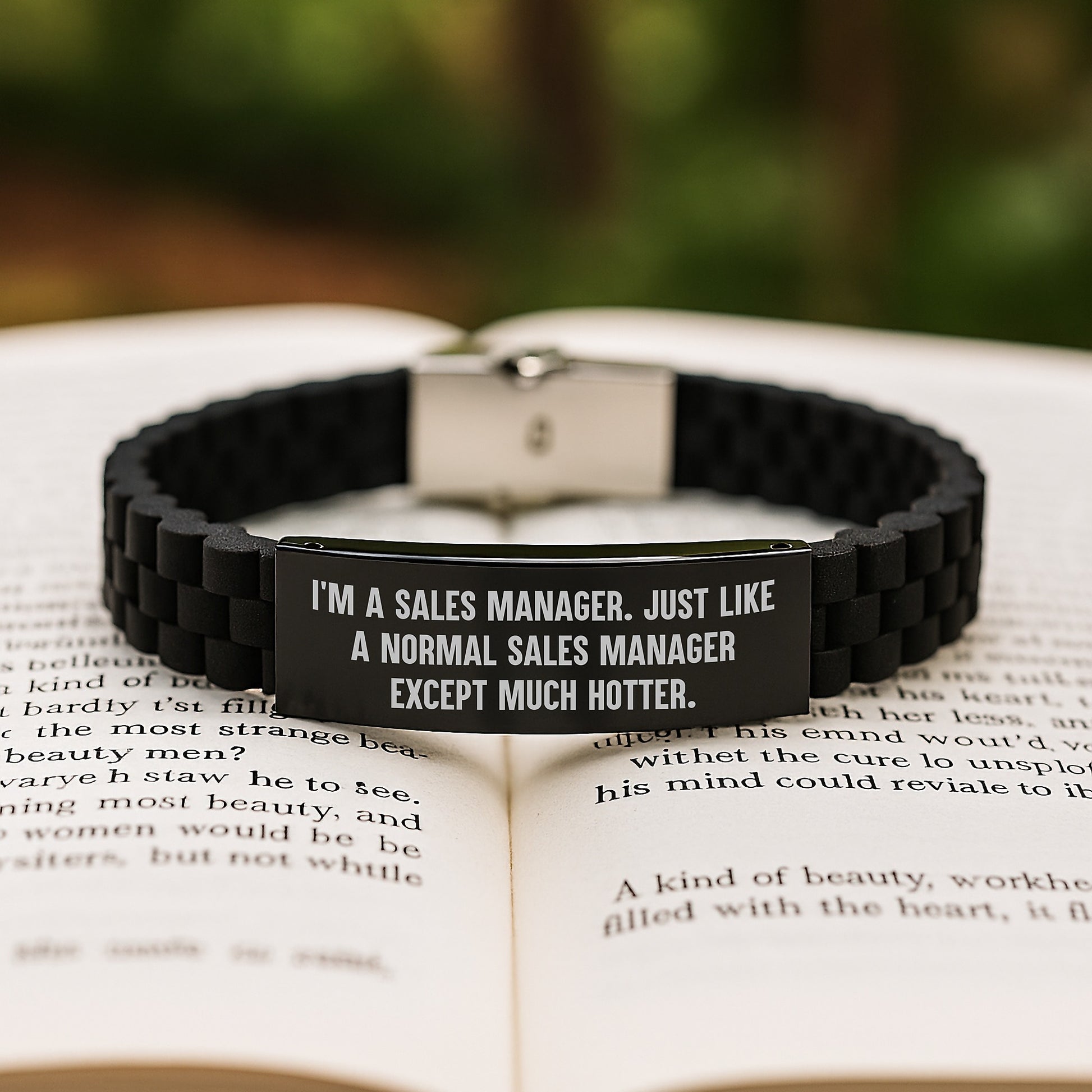 Funny Sales Manager Gifts for Men - Glide lock Clasp Bracelet in Black with Quote 'I'm A Sales Manager... Much Hotter' - Valentine's Unique Gifts from Friends - Image 2