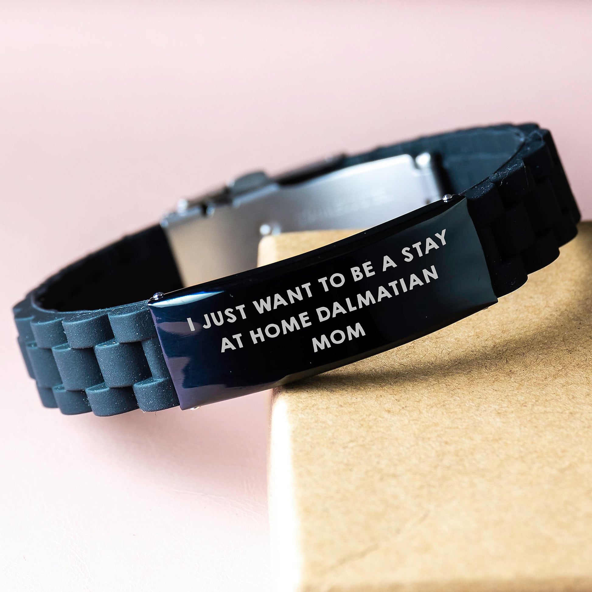 Funny Dalmatian Dog Gifts for Mom, Inspirational Quote 'I Just Want To Be A Stay At Home' Glide lock Clasp Bracelet, Christmas Unique Gifts from Women - Image 3
