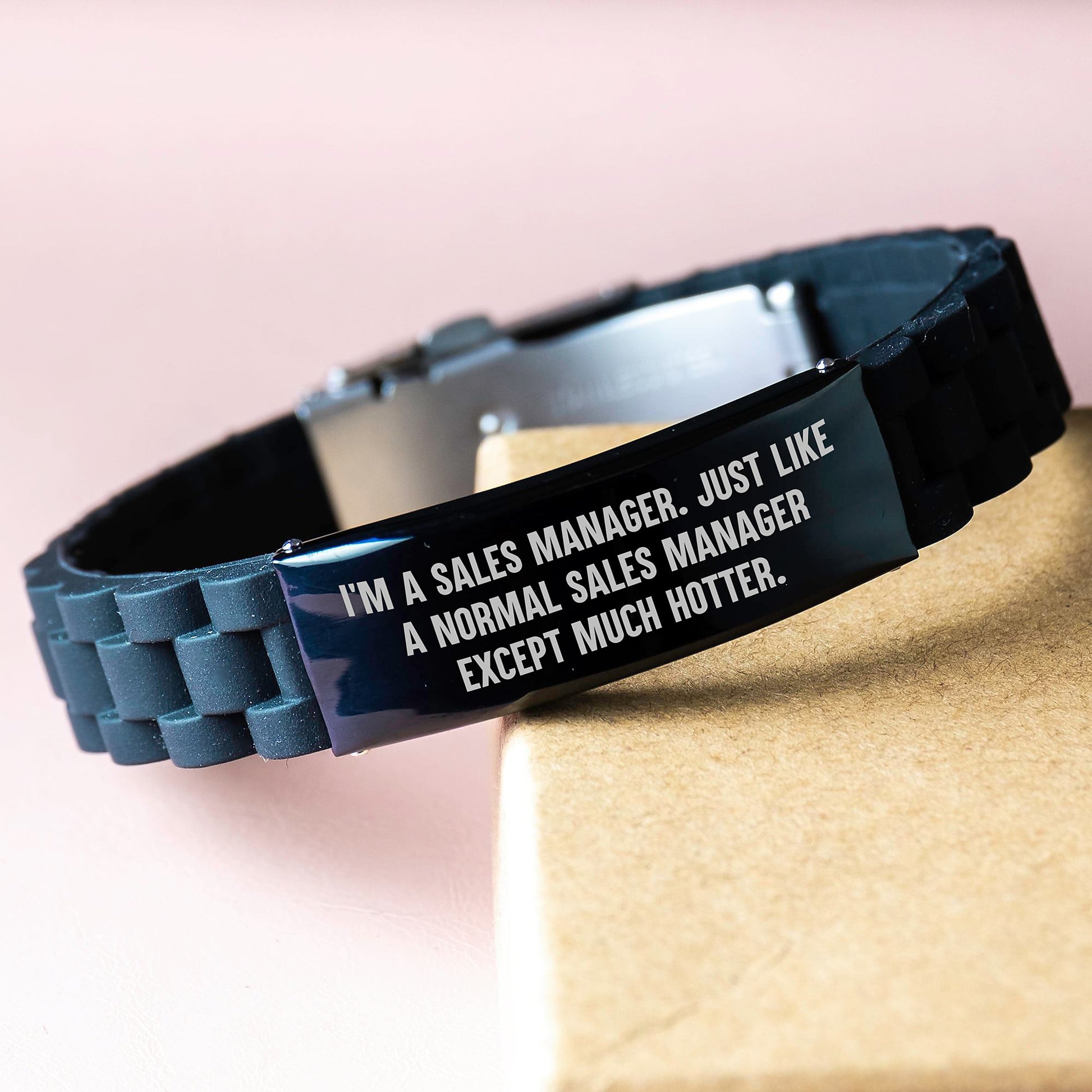 Funny Sales Manager Gifts for Men - Glide lock Clasp Bracelet in Black with Quote 'I'm A Sales Manager... Much Hotter' - Valentine's Unique Gifts from Friends - Image 3