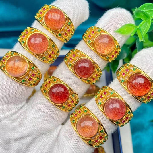 Adjustable Brass Ring With Pong Kham Stone - Thai Buddhist Collectible Amulet