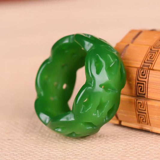 100% Natural Green Jade Carved Ring for Men, Certified Jadeite Gift for Mom