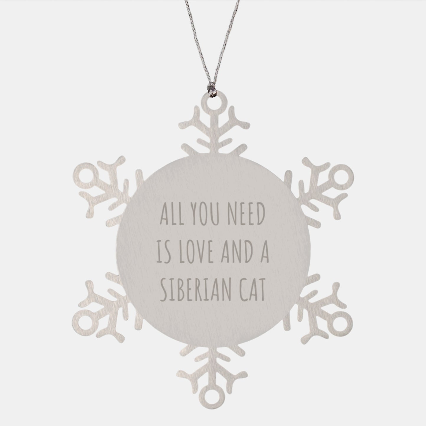 Siberian Cat Christmas Unique Gifts from Friends, Family, and Lovers - Snowflake Ornament with 'All You Need Is Love And A Siberian Cat' Quote - Image 1