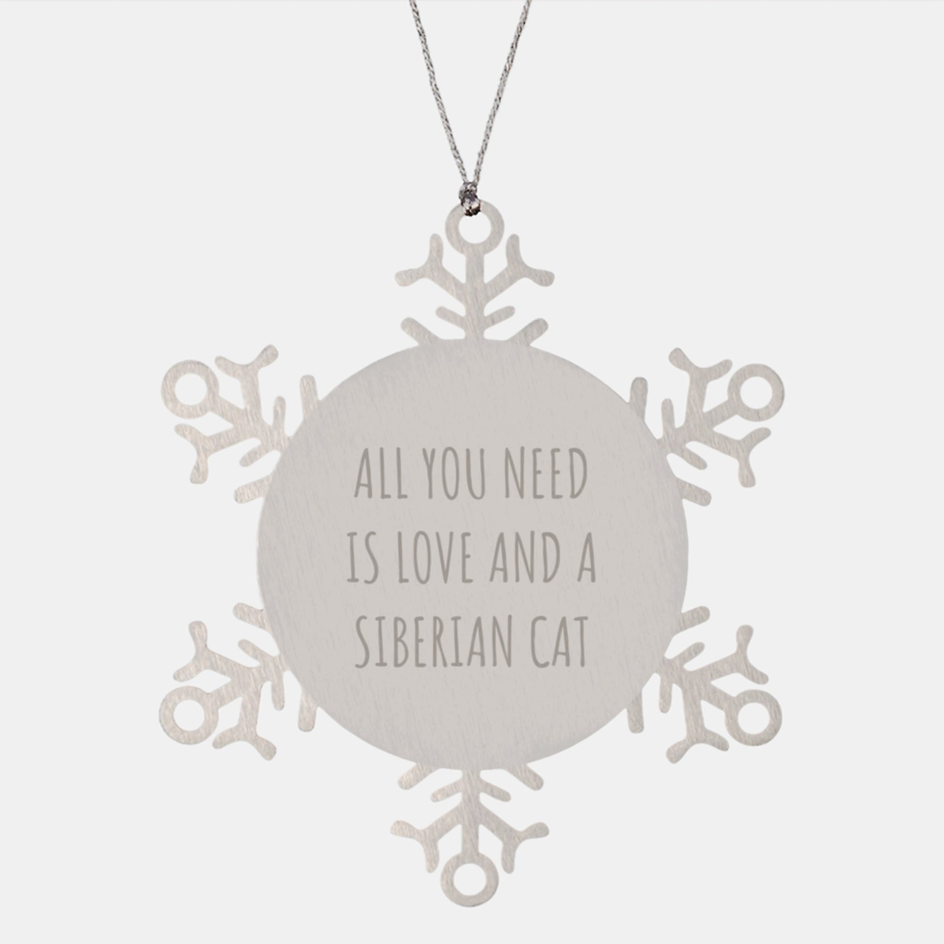 Siberian Cat Christmas Unique Gifts from Friends, Family, and Lovers - Snowflake Ornament with 'All You Need Is Love And A Siberian Cat' Quote - Image 1